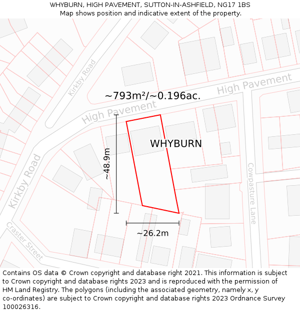 WHYBURN, HIGH PAVEMENT, SUTTON-IN-ASHFIELD, NG17 1BS: Plot and title map