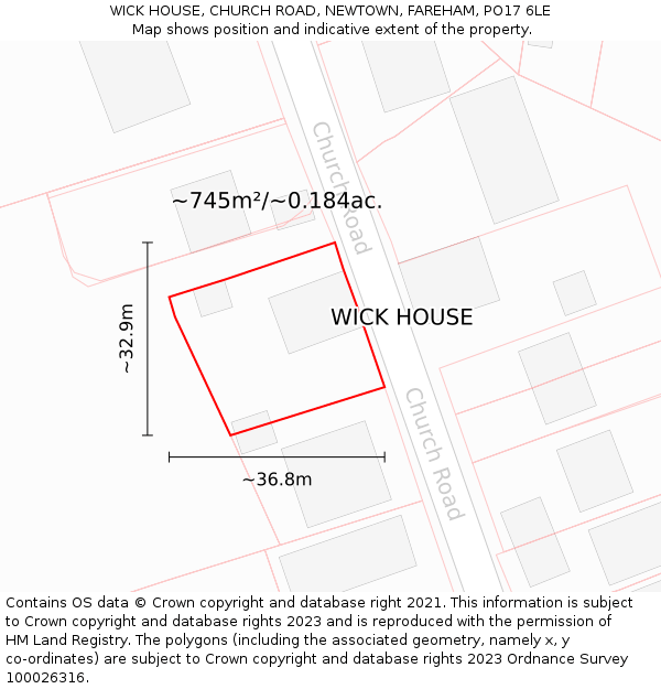 WICK HOUSE, CHURCH ROAD, NEWTOWN, FAREHAM, PO17 6LE: Plot and title map