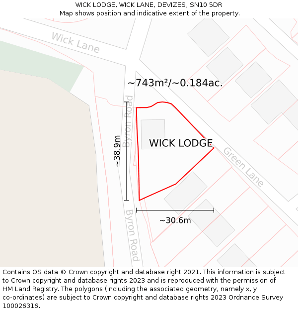 WICK LODGE, WICK LANE, DEVIZES, SN10 5DR: Plot and title map