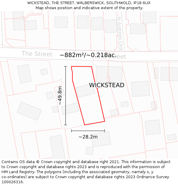 WICKSTEAD, THE STREET, WALBERSWICK, SOUTHWOLD, IP18 6UX: Plot and title map