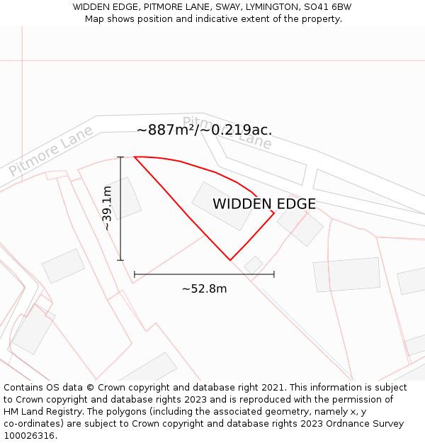 WIDDEN EDGE, PITMORE LANE, SWAY, LYMINGTON, SO41 6BW: Plot and title map