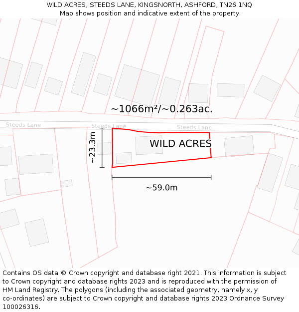 WILD ACRES, STEEDS LANE, KINGSNORTH, ASHFORD, TN26 1NQ: Plot and title map