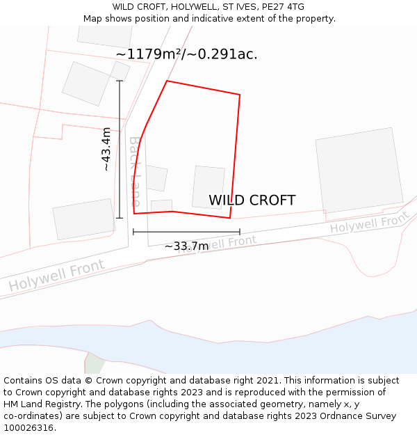WILD CROFT, HOLYWELL, ST IVES, PE27 4TG: Plot and title map