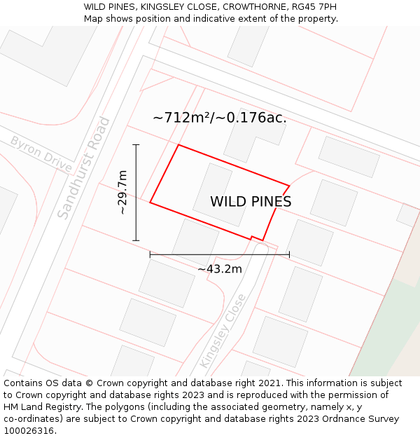 WILD PINES, KINGSLEY CLOSE, CROWTHORNE, RG45 7PH: Plot and title map