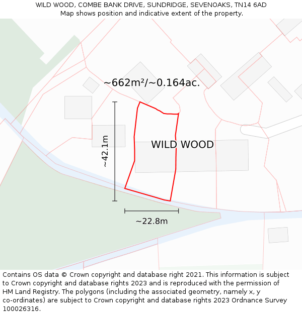 WILD WOOD, COMBE BANK DRIVE, SUNDRIDGE, SEVENOAKS, TN14 6AD: Plot and title map