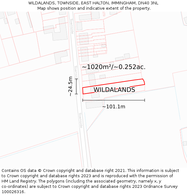 WILDALANDS, TOWNSIDE, EAST HALTON, IMMINGHAM, DN40 3NL: Plot and title map