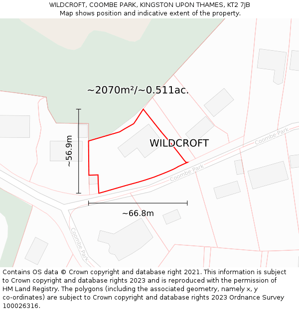 WILDCROFT, COOMBE PARK, KINGSTON UPON THAMES, KT2 7JB: Plot and title map