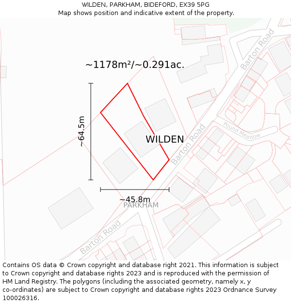 WILDEN, PARKHAM, BIDEFORD, EX39 5PG: Plot and title map