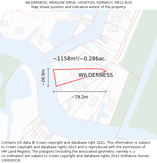 WILDERNESS, MEADOW DRIVE, HOVETON, NORWICH, NR12 8UN: Plot and title map