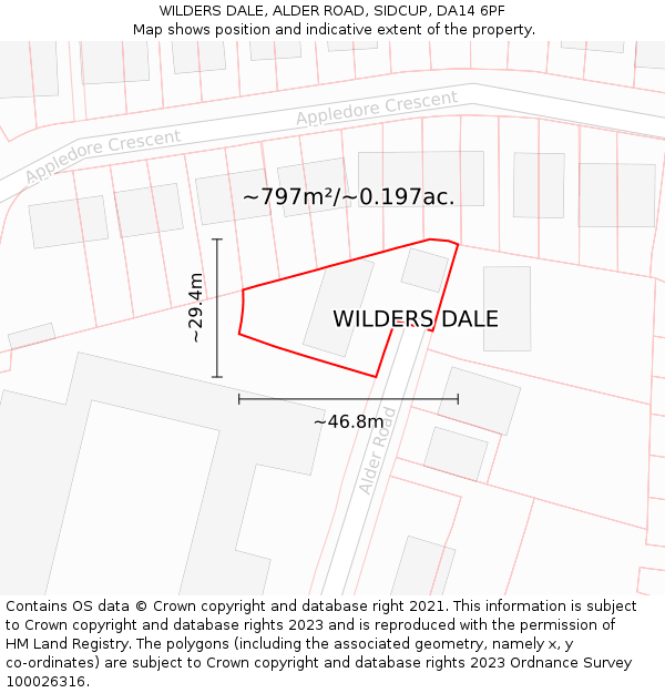 WILDERS DALE, ALDER ROAD, SIDCUP, DA14 6PF: Plot and title map