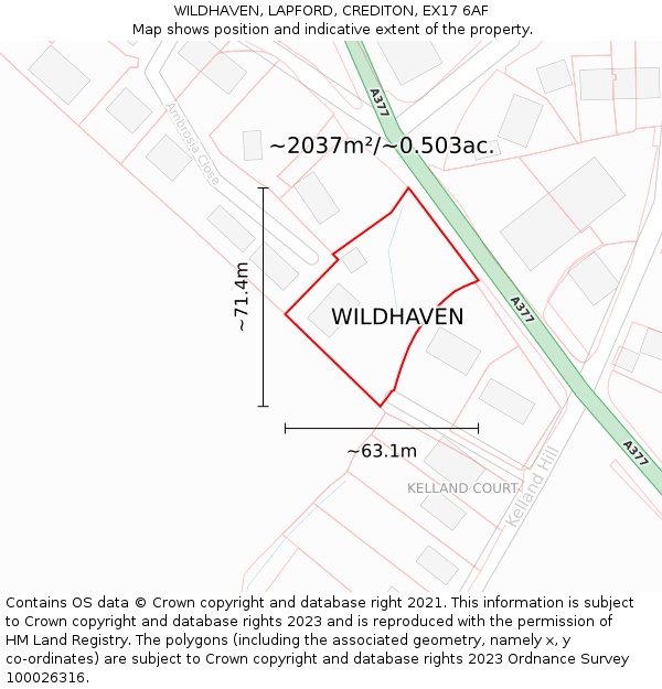 WILDHAVEN, LAPFORD, CREDITON, EX17 6AF: Plot and title map