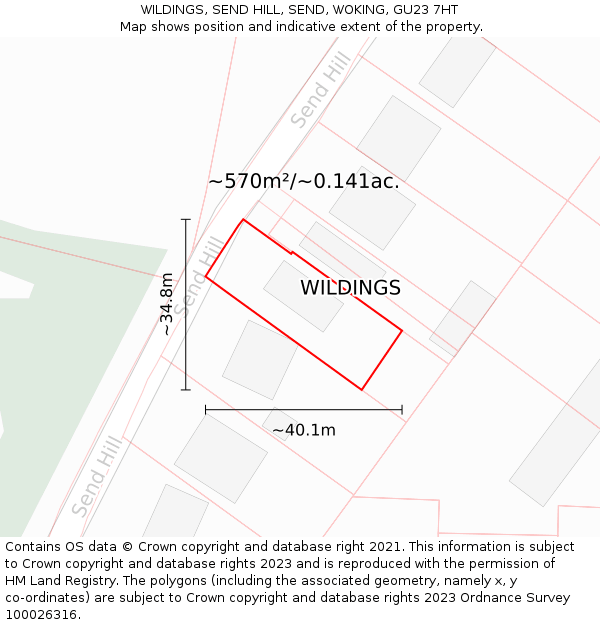 WILDINGS, SEND HILL, SEND, WOKING, GU23 7HT: Plot and title map