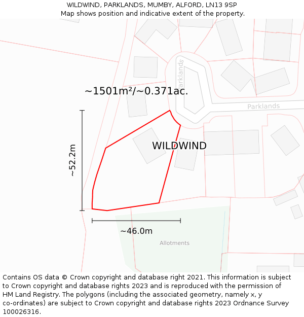 WILDWIND, PARKLANDS, MUMBY, ALFORD, LN13 9SP: Plot and title map