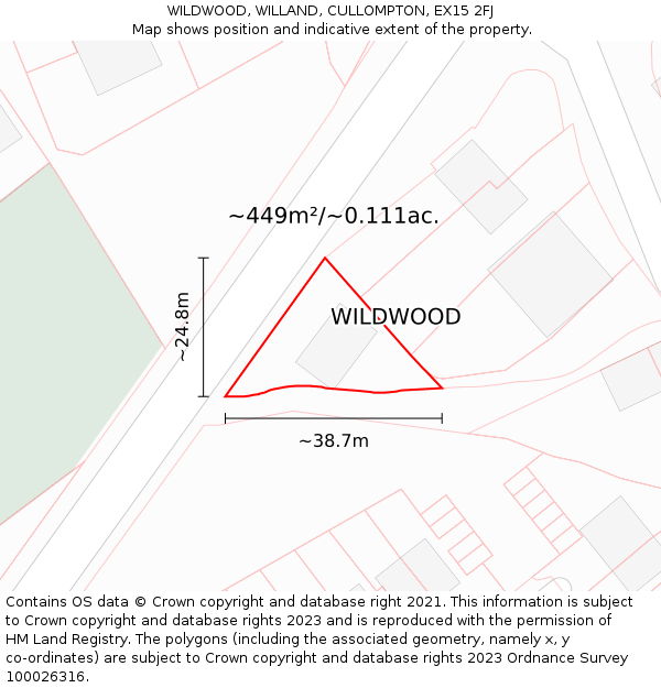 WILDWOOD, WILLAND, CULLOMPTON, EX15 2FJ: Plot and title map