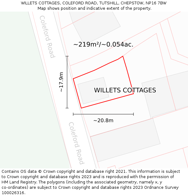 WILLETS COTTAGES, COLEFORD ROAD, TUTSHILL, CHEPSTOW, NP16 7BW: Plot and title map