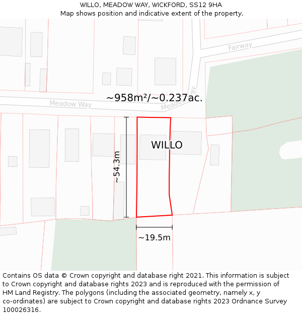 WILLO, MEADOW WAY, WICKFORD, SS12 9HA: Plot and title map
