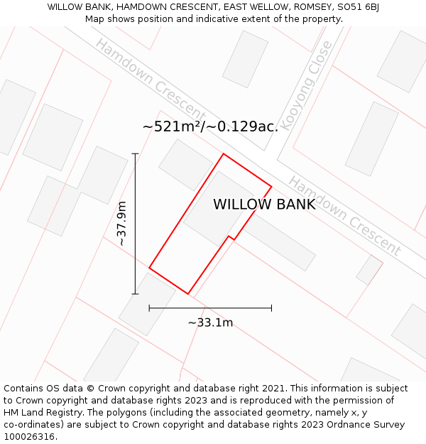 WILLOW BANK, HAMDOWN CRESCENT, EAST WELLOW, ROMSEY, SO51 6BJ: Plot and title map