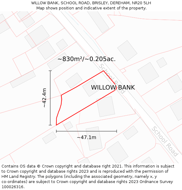 WILLOW BANK, SCHOOL ROAD, BRISLEY, DEREHAM, NR20 5LH: Plot and title map