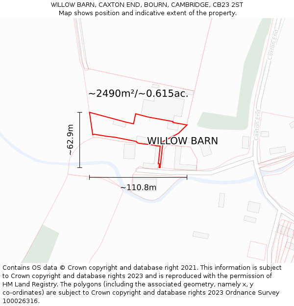 WILLOW BARN, CAXTON END, BOURN, CAMBRIDGE, CB23 2ST: Plot and title map