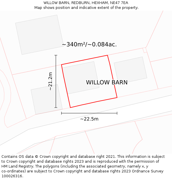 WILLOW BARN, REDBURN, HEXHAM, NE47 7EA: Plot and title map