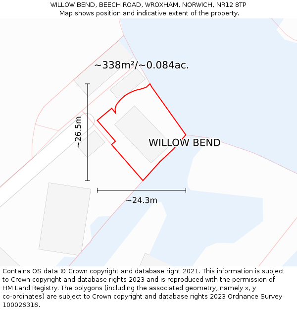 WILLOW BEND, BEECH ROAD, WROXHAM, NORWICH, NR12 8TP: Plot and title map