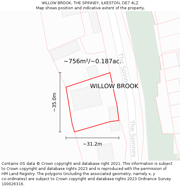 WILLOW BROOK, THE SPINNEY, ILKESTON, DE7 4LZ: Plot and title map