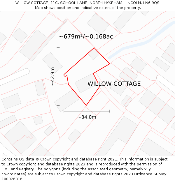 WILLOW COTTAGE, 11C, SCHOOL LANE, NORTH HYKEHAM, LINCOLN, LN6 9QS: Plot and title map