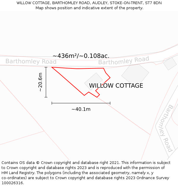 WILLOW COTTAGE, BARTHOMLEY ROAD, AUDLEY, STOKE-ON-TRENT, ST7 8DN: Plot and title map