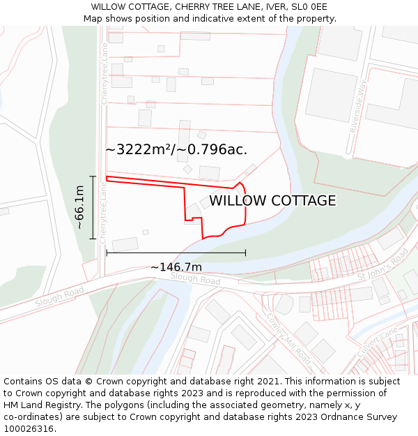 WILLOW COTTAGE, CHERRY TREE LANE, IVER, SL0 0EE: Plot and title map