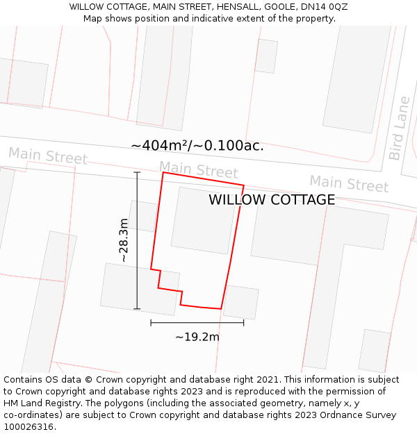 WILLOW COTTAGE, MAIN STREET, HENSALL, GOOLE, DN14 0QZ: Plot and title map