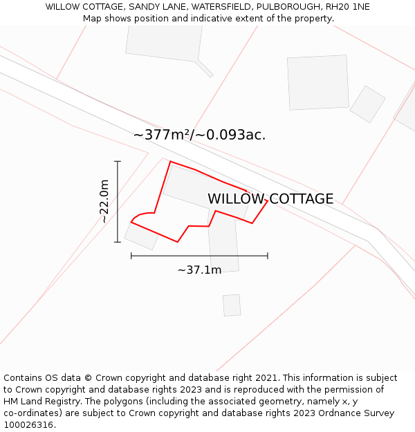 WILLOW COTTAGE, SANDY LANE, WATERSFIELD, PULBOROUGH, RH20 1NE: Plot and title map