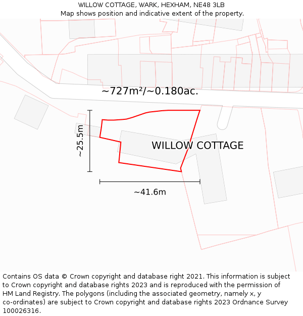 WILLOW COTTAGE, WARK, HEXHAM, NE48 3LB: Plot and title map