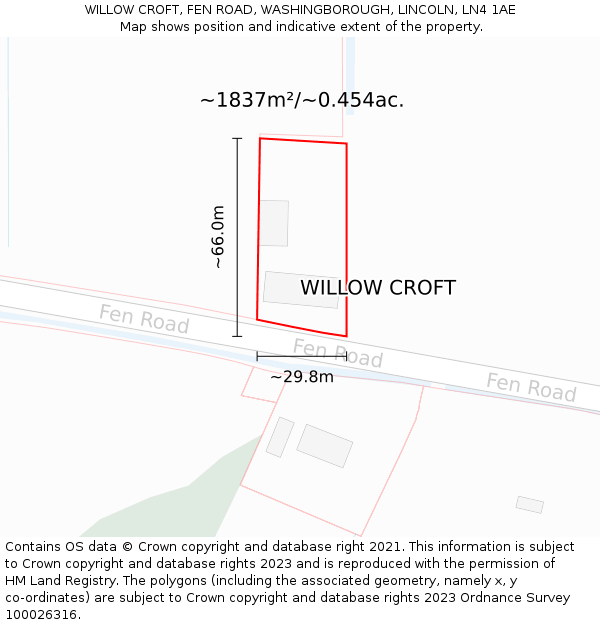 WILLOW CROFT, FEN ROAD, WASHINGBOROUGH, LINCOLN, LN4 1AE: Plot and title map