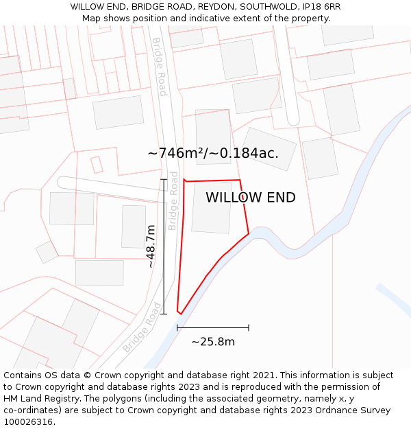 WILLOW END, BRIDGE ROAD, REYDON, SOUTHWOLD, IP18 6RR: Plot and title map