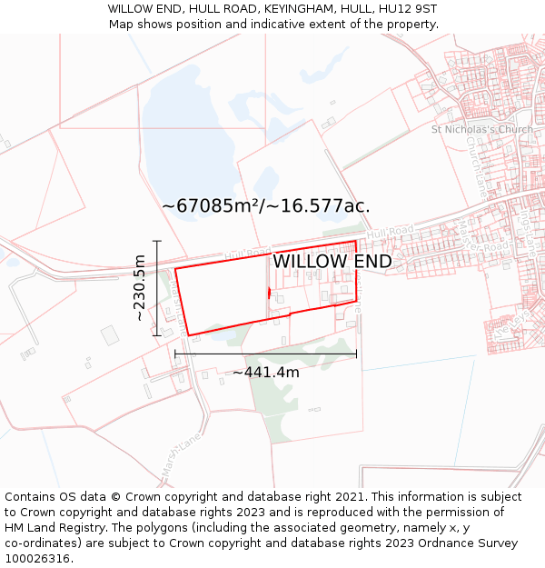 WILLOW END, HULL ROAD, KEYINGHAM, HULL, HU12 9ST: Plot and title map