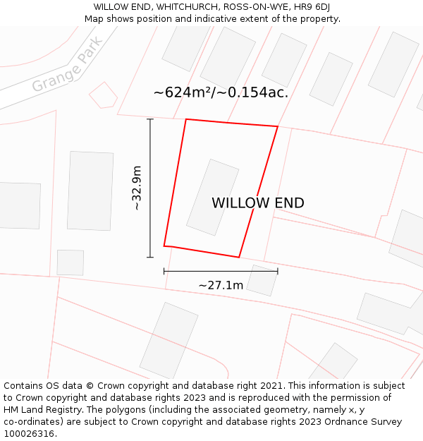 WILLOW END, WHITCHURCH, ROSS-ON-WYE, HR9 6DJ: Plot and title map
