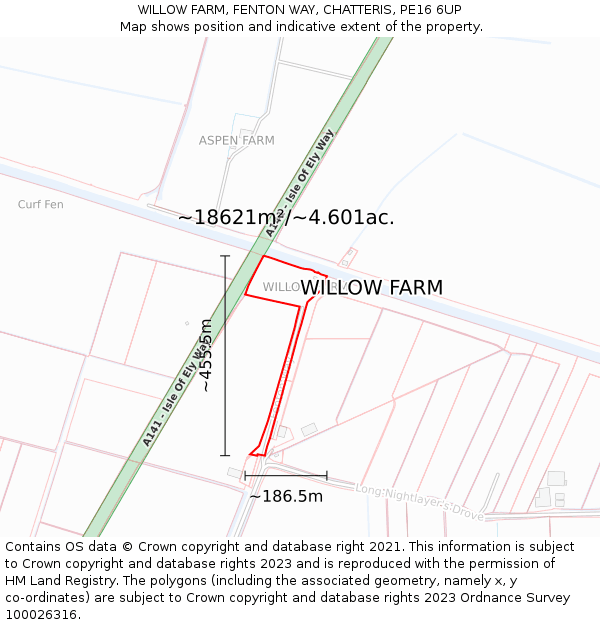 WILLOW FARM, FENTON WAY, CHATTERIS, PE16 6UP: Plot and title map