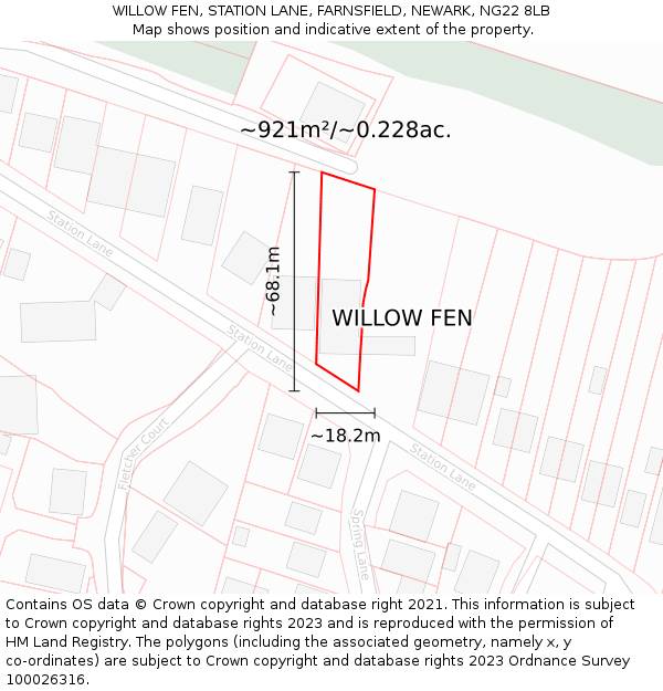 WILLOW FEN, STATION LANE, FARNSFIELD, NEWARK, NG22 8LB: Plot and title map