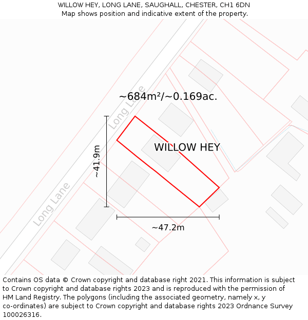 WILLOW HEY, LONG LANE, SAUGHALL, CHESTER, CH1 6DN: Plot and title map