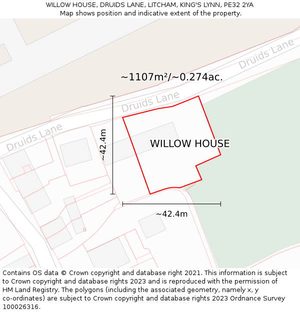 WILLOW HOUSE, DRUIDS LANE, LITCHAM, KING'S LYNN, PE32 2YA: Plot and title map