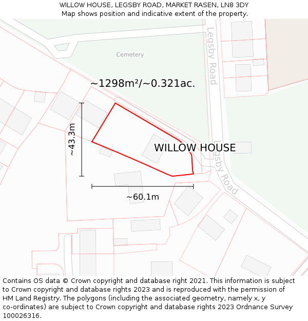 WILLOW HOUSE, LEGSBY ROAD, MARKET RASEN, LN8 3DY: Plot and title map