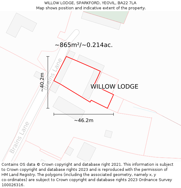 WILLOW LODGE, SPARKFORD, YEOVIL, BA22 7LA: Plot and title map