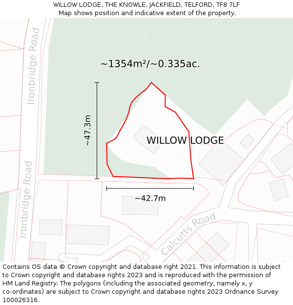 WILLOW LODGE, THE KNOWLE, JACKFIELD, TELFORD, TF8 7LF: Plot and title map
