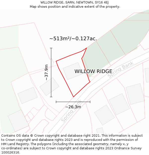 WILLOW RIDGE, SARN, NEWTOWN, SY16 4EJ: Plot and title map