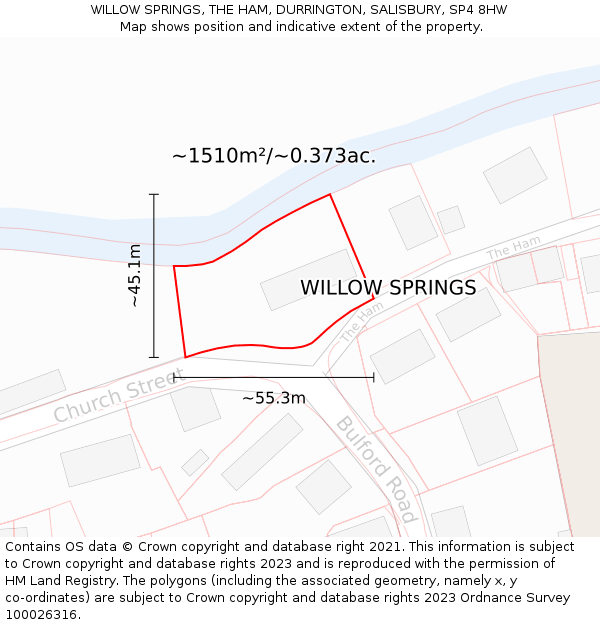WILLOW SPRINGS, THE HAM, DURRINGTON, SALISBURY, SP4 8HW: Plot and title map