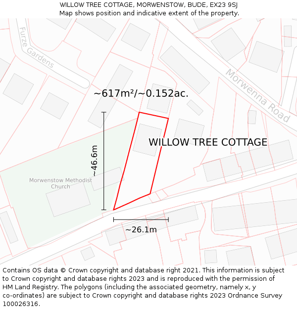 WILLOW TREE COTTAGE, MORWENSTOW, BUDE, EX23 9SJ: Plot and title map