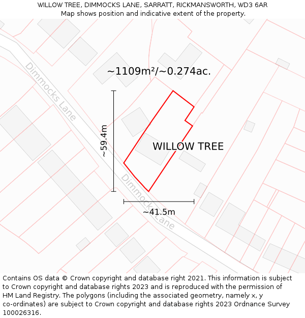 WILLOW TREE, DIMMOCKS LANE, SARRATT, RICKMANSWORTH, WD3 6AR: Plot and title map