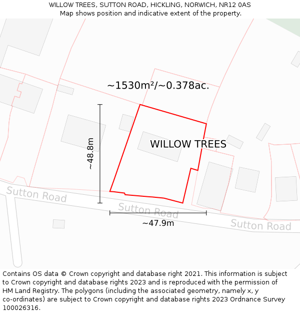 WILLOW TREES, SUTTON ROAD, HICKLING, NORWICH, NR12 0AS: Plot and title map