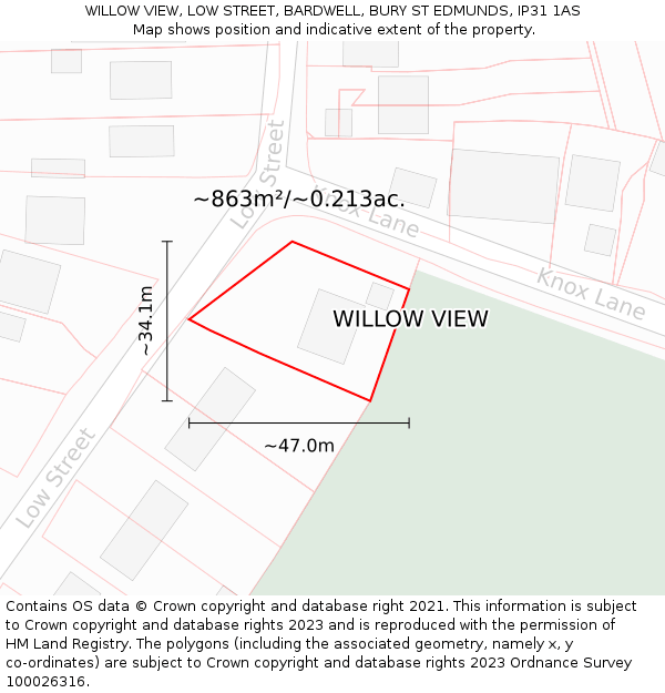 WILLOW VIEW, LOW STREET, BARDWELL, BURY ST EDMUNDS, IP31 1AS: Plot and title map