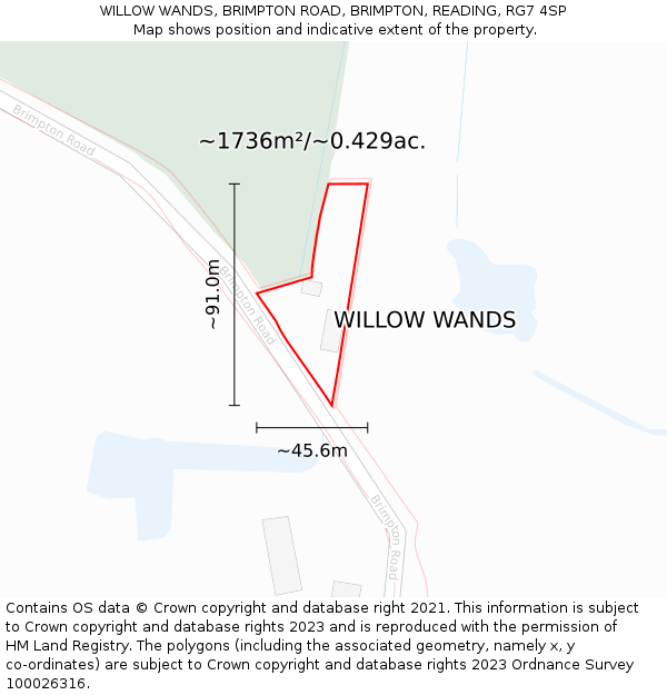 WILLOW WANDS, BRIMPTON ROAD, BRIMPTON, READING, RG7 4SP: Plot and title map